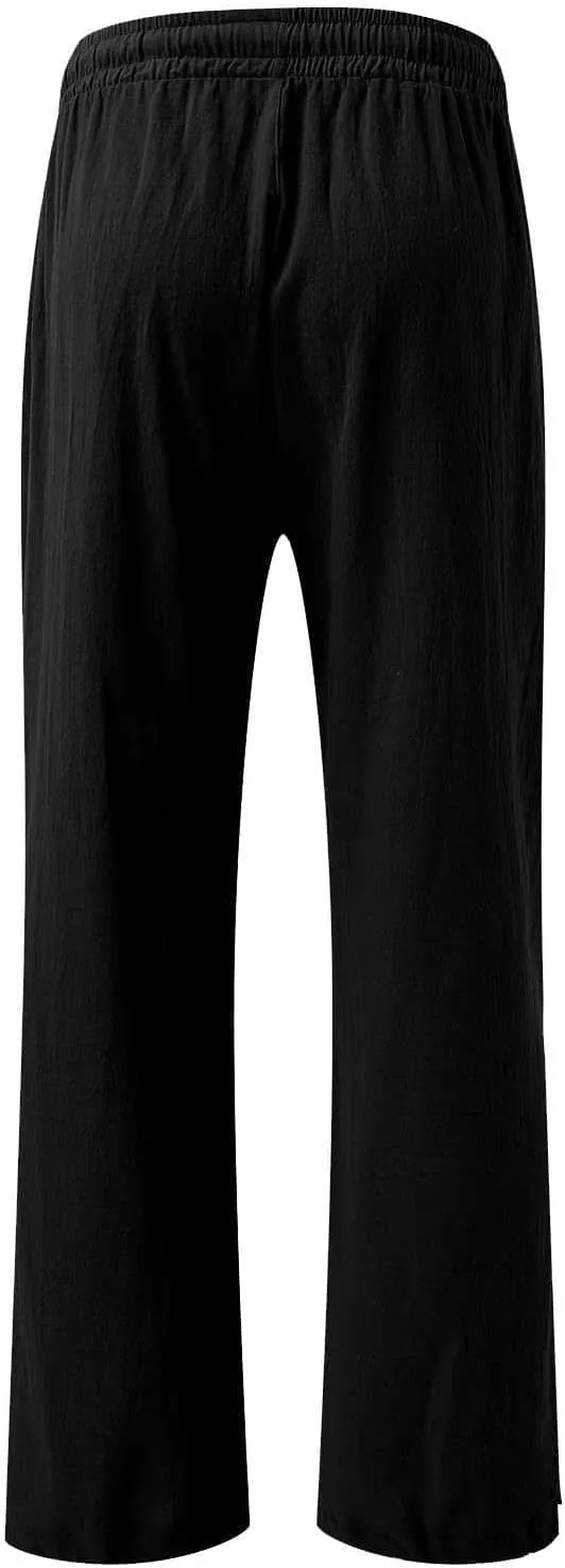 Resort Wear for Women 2025 Linen Pants Wide Leg Summer Casual Loose Pants High Waist Drawstring Pockets Beach Trousers