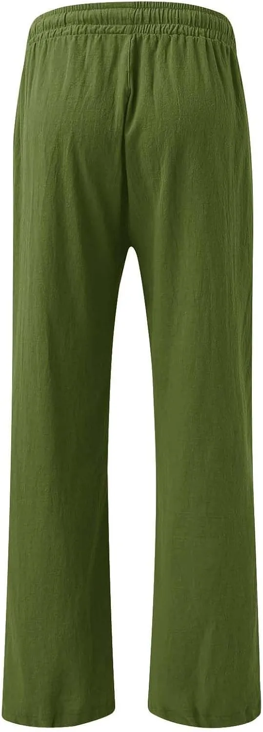 Resort Wear for Women 2025 Linen Pants Wide Leg Summer Casual Loose Pants High Waist Drawstring Pockets Beach Trousers
