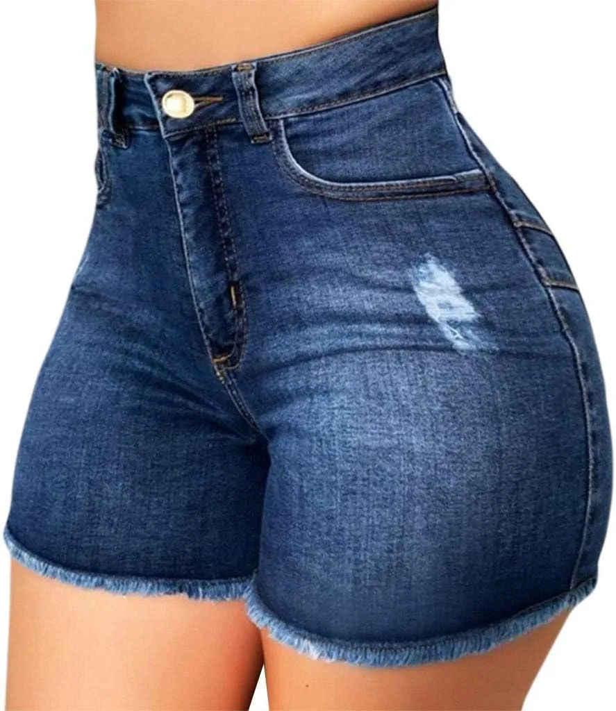 Ripped Jean Shorts for Women High Waisted Stretchy Plus Size Denim Distressed Jeans Shorts