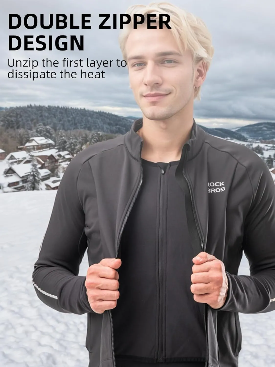 ROCKBROS Cycling Jacket for Men Winter Thermal Windproof Running Jacket Softshell Jacket Men Road Mountain Bike
