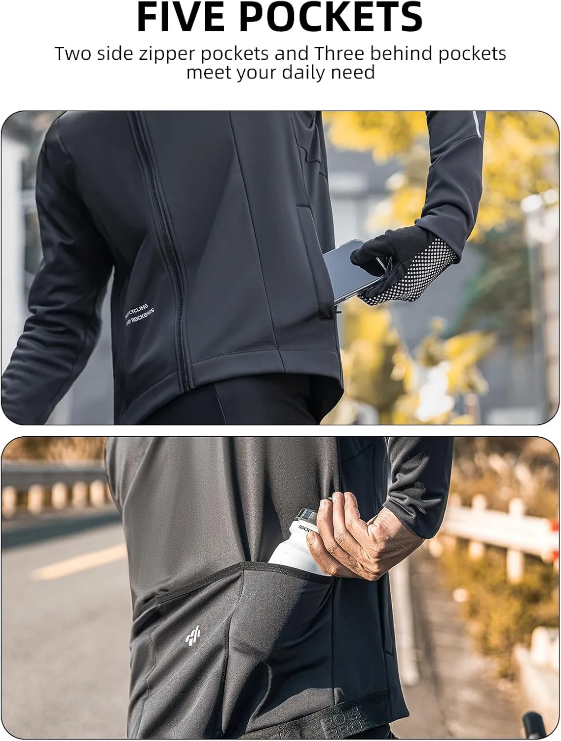 ROCKBROS Cycling Jacket for Men Winter Thermal Windproof Running Jacket Softshell Jacket Men Road Mountain Bike