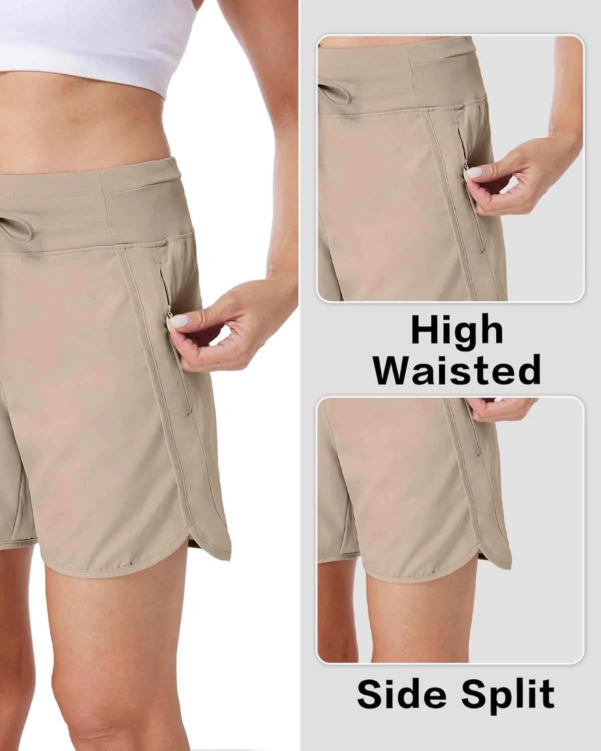 Running Shorts for Women 5" Athletic High Waisted Quick Dry Active Exercise Hiking Shorts with 3 Zipper Pocket
