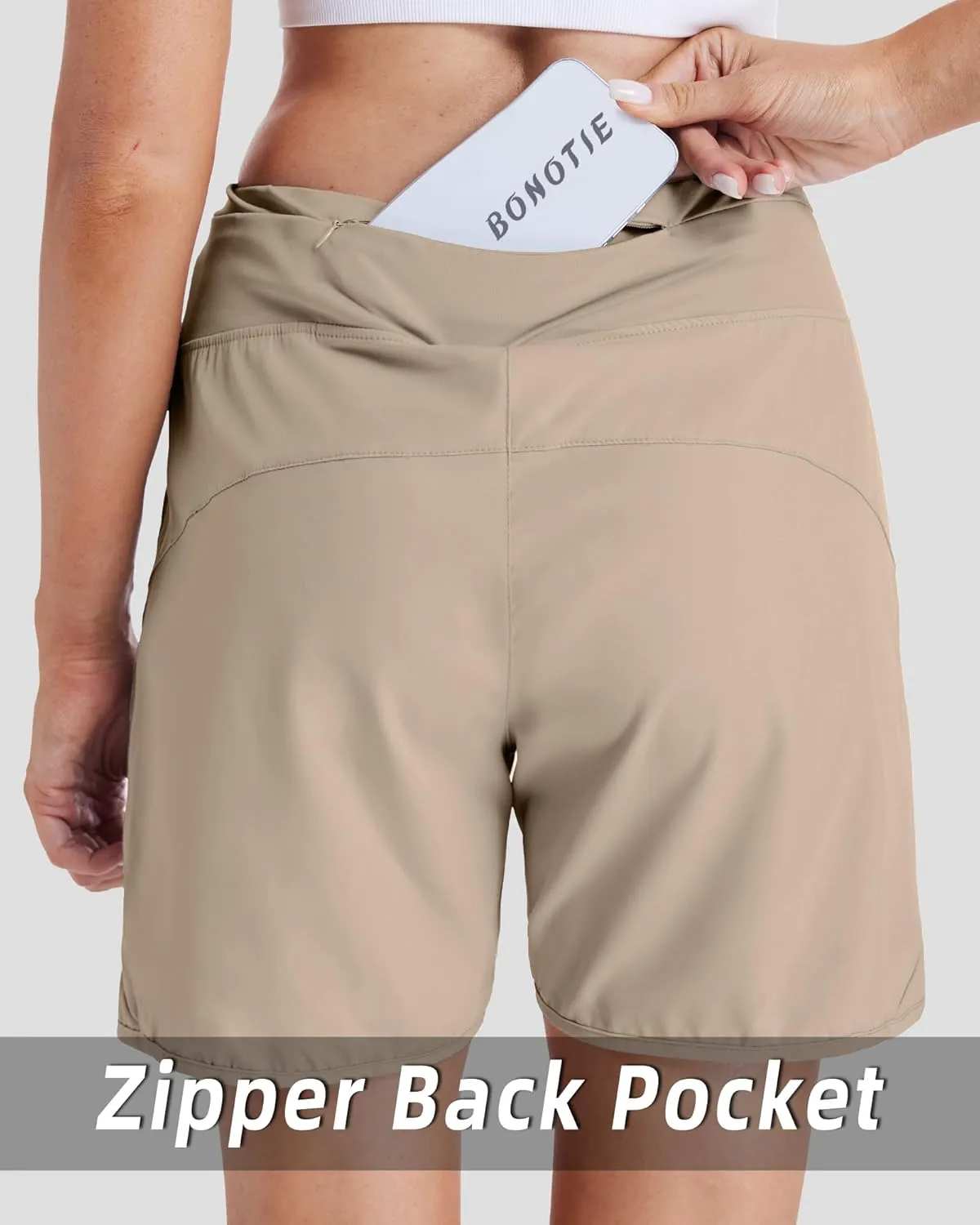 Running Shorts for Women 5" Athletic High Waisted Quick Dry Active Exercise Hiking Shorts with 3 Zipper Pocket