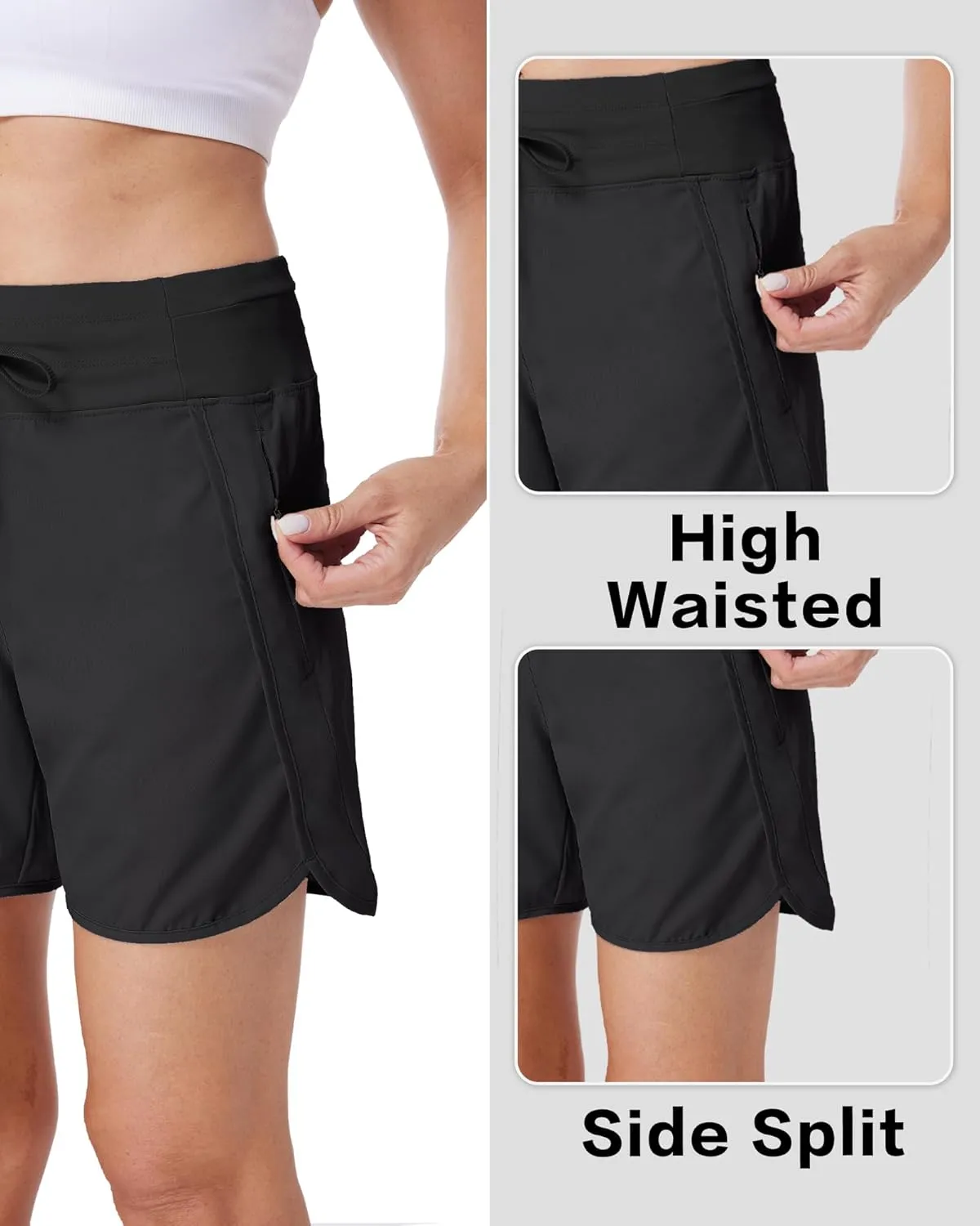 Running Shorts for Women 5" Athletic High Waisted Quick Dry Active Exercise Hiking Shorts with 3 Zipper Pocket