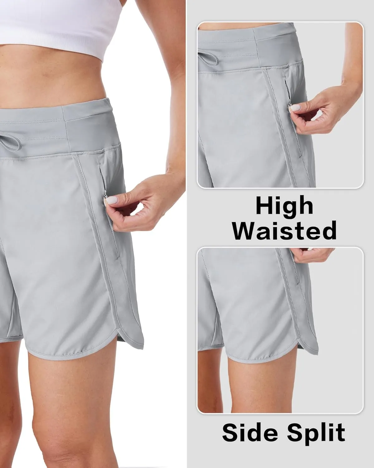 Running Shorts for Women 5" Athletic High Waisted Quick Dry Active Exercise Hiking Shorts with 3 Zipper Pocket
