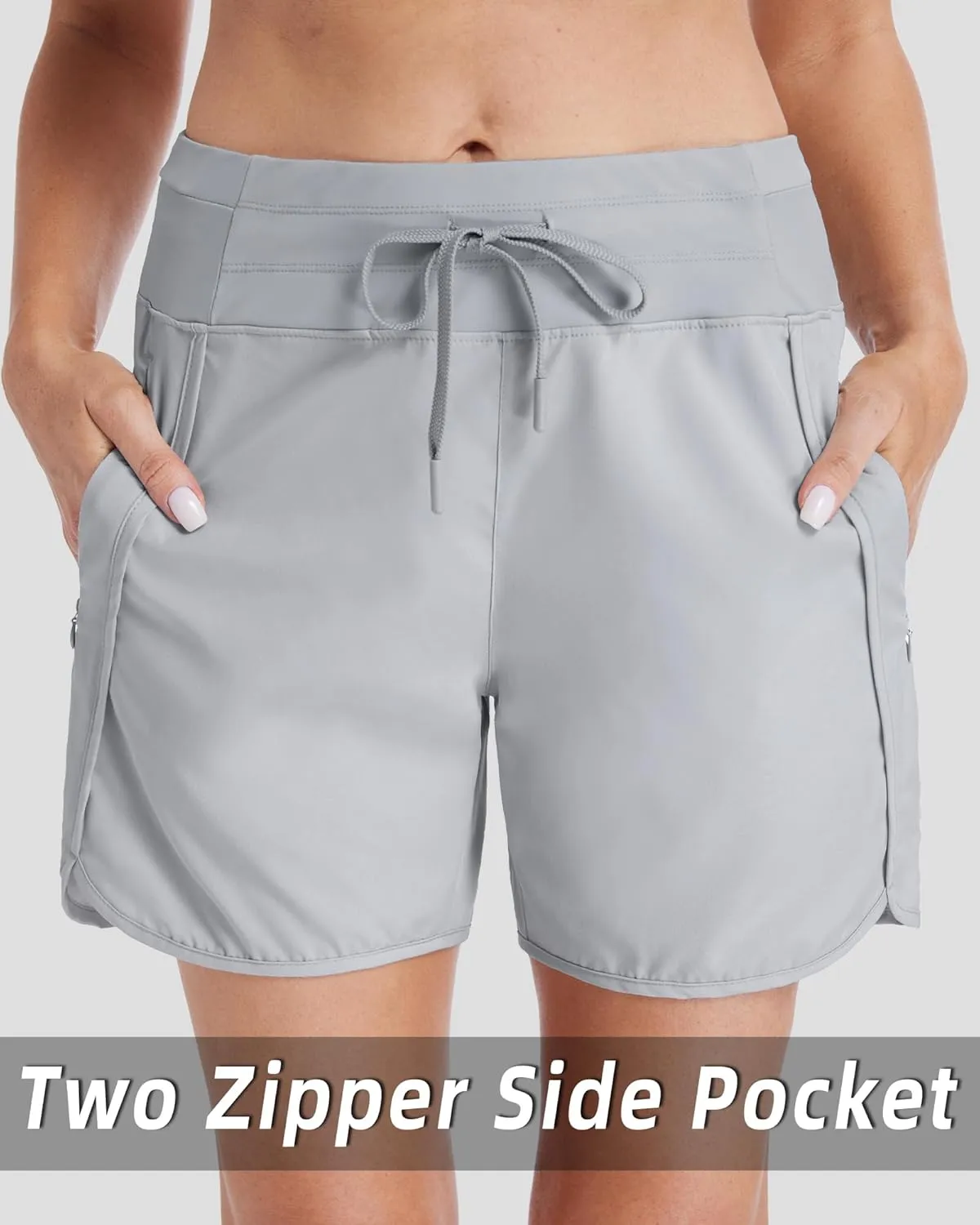 Running Shorts for Women 5" Athletic High Waisted Quick Dry Active Exercise Hiking Shorts with 3 Zipper Pocket