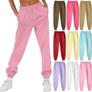 Ruziyoog Women Jogger Pants with Pockets Drawstring High Waist Sweatpants Fleece Cinched Bottoms Cozy Lounge Trousers