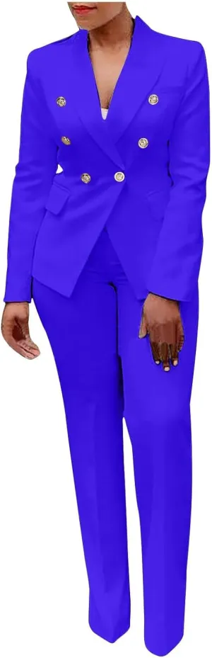 SACFOF 2 Piece Outfits for Women Long Sleeve Solid Color Blazer with Pants Casual Elegant Work Office Suit Sets