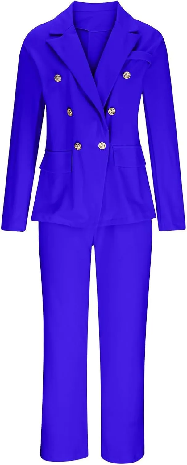 SACFOF 2 Piece Outfits for Women Long Sleeve Solid Color Blazer with Pants Casual Elegant Work Office Suit Sets