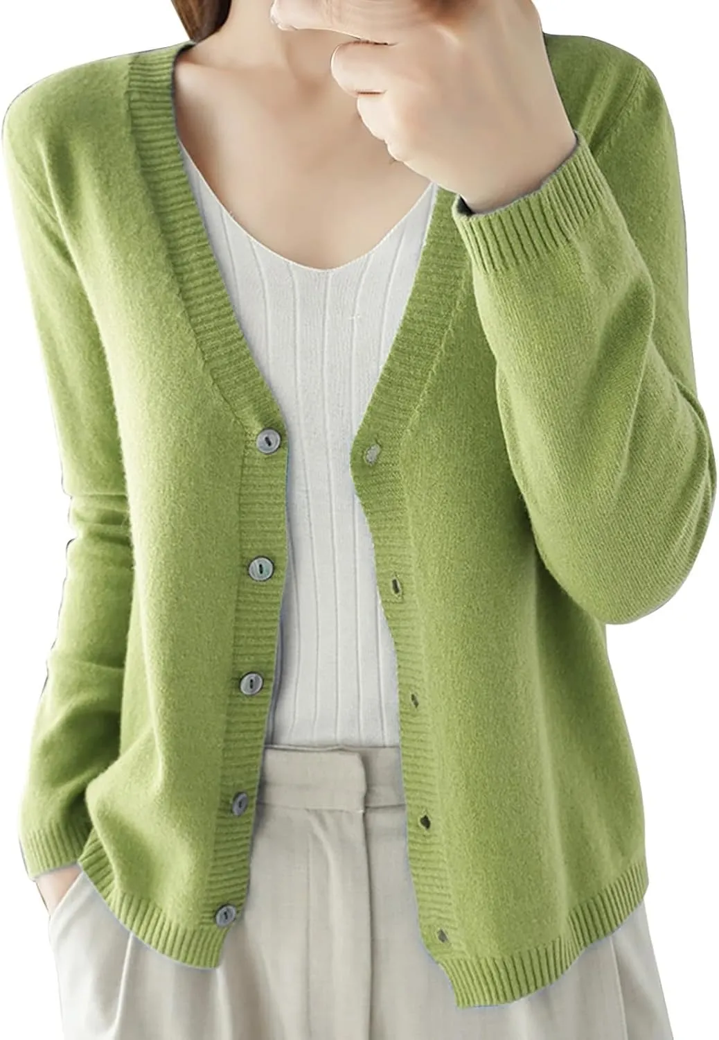 SHAOBGE Chunky Knitted Sweater Women's Spring and Autumn Leisure Loose Solid Long Sleeve V Chunky Oversized Sweaters for