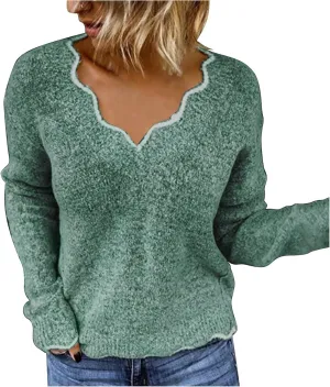 SHAOBGE Ladies Fashion Casual Slim Long Sleeve Solid Color V Neck Knitted Sweater Top E Weather Coats Women