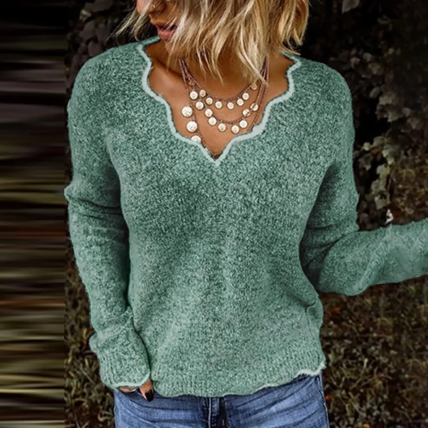 SHAOBGE Ladies Fashion Casual Slim Long Sleeve Solid Color V Neck Knitted Sweater Top E Weather Coats Women