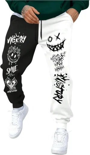 SHENHE Men's Color Block Graphic Sweatpants Drawstring Gym Joggers Pants with Pockets