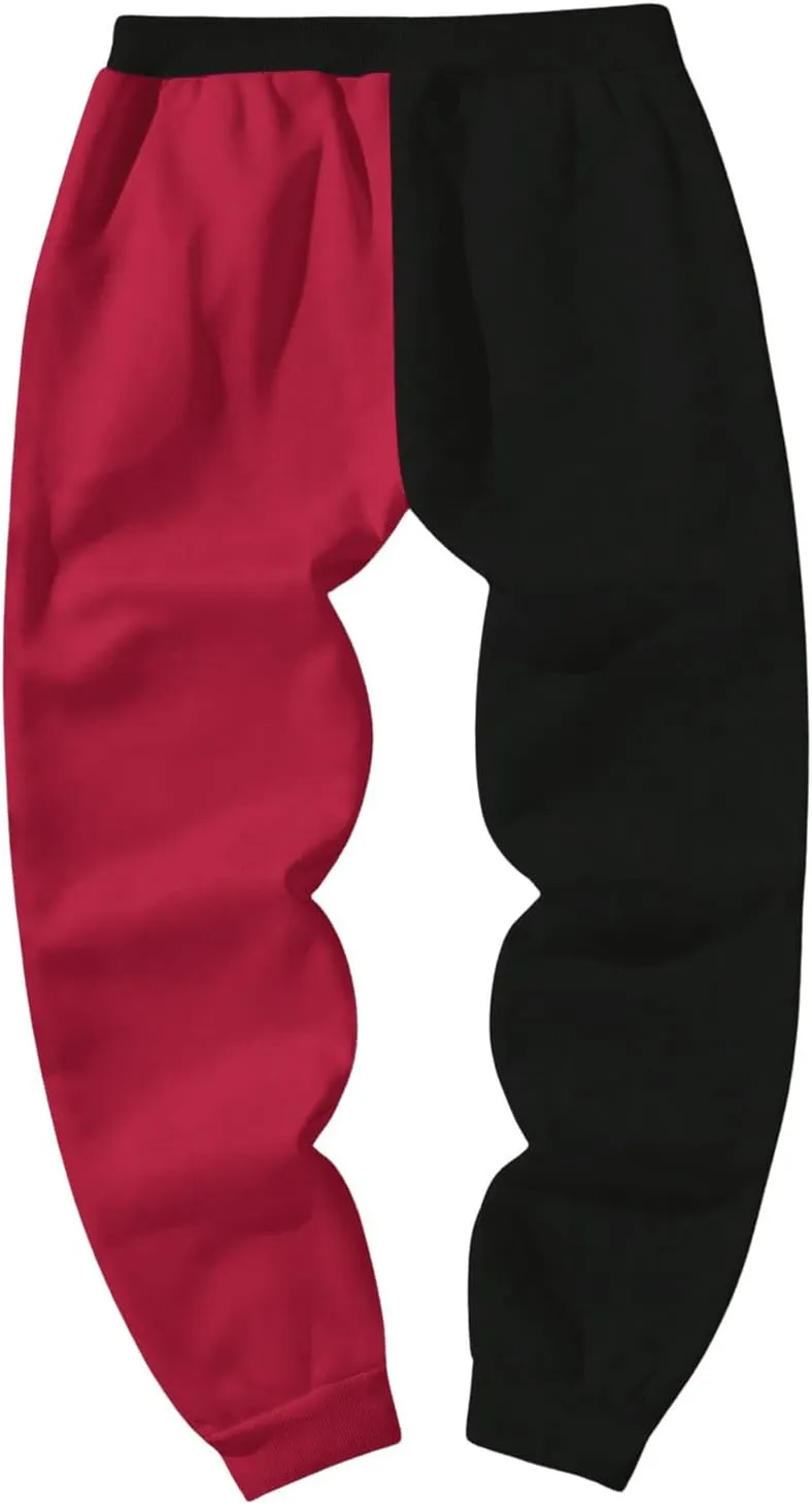 SHENHE Men's Color Block Graphic Sweatpants Drawstring Gym Joggers Pants with Pockets