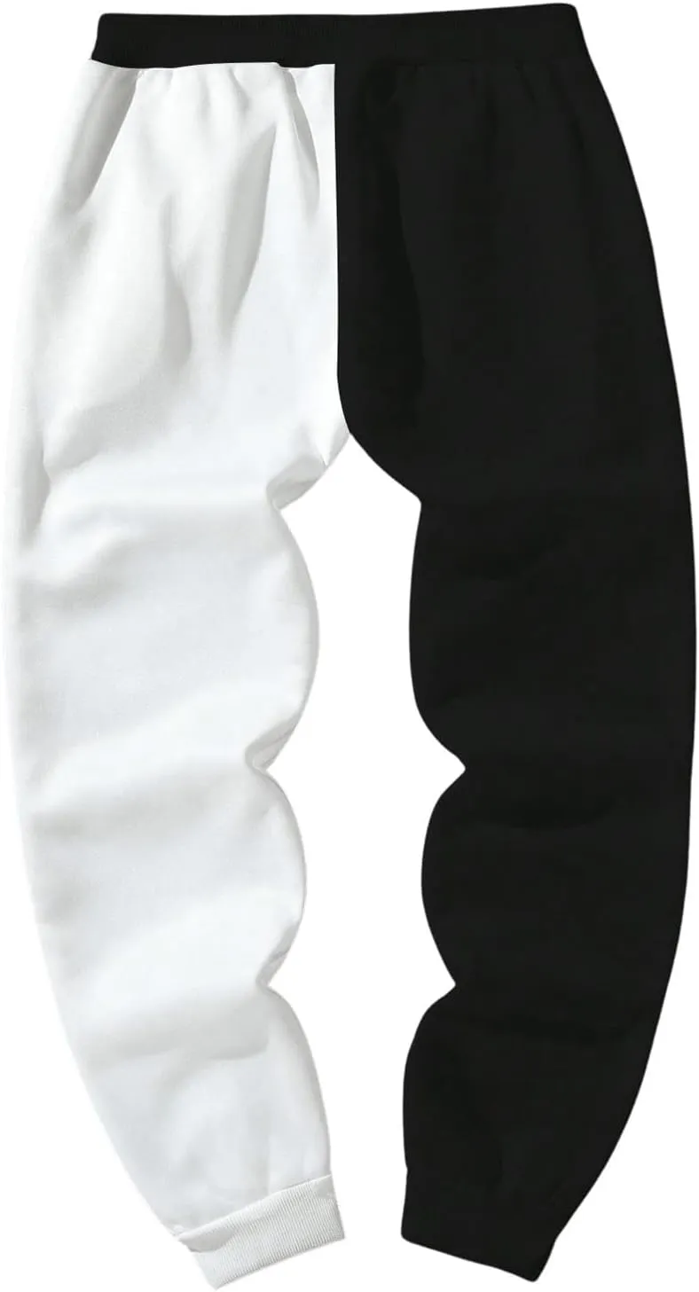 SHENHE Men's Color Block Graphic Sweatpants Drawstring Gym Joggers Pants with Pockets