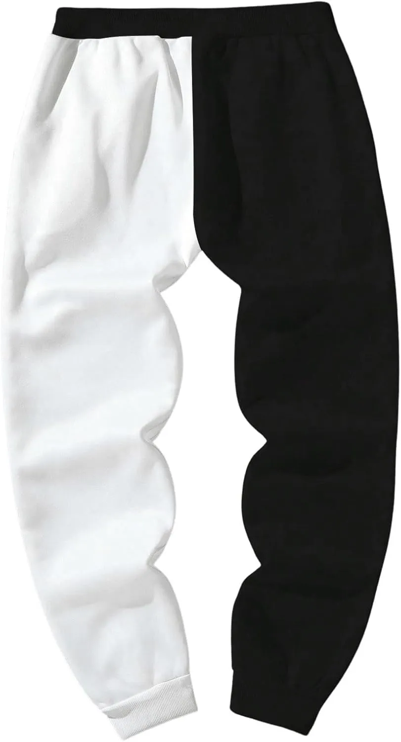 SHENHE Men's Color Block Graphic Sweatpants Drawstring Gym Joggers Pants with Pockets