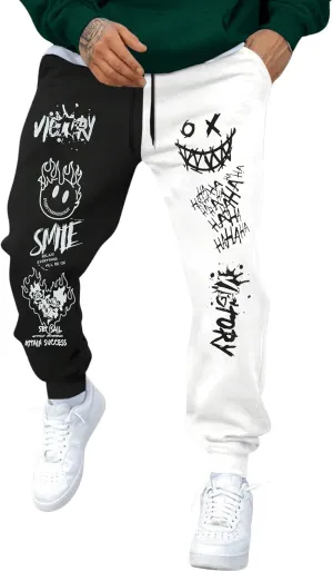 SHENHE Men's Color Block Graphic Sweatpants Drawstring Gym Joggers Pants with Pockets