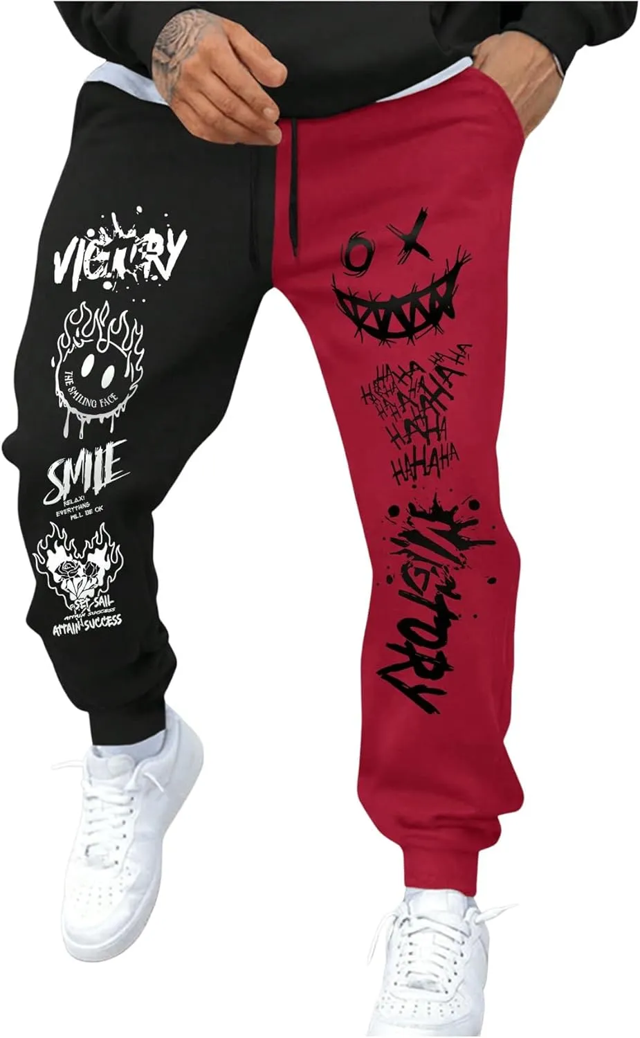 SHENHE Men's Color Block Graphic Sweatpants Drawstring Gym Joggers Pants with Pockets