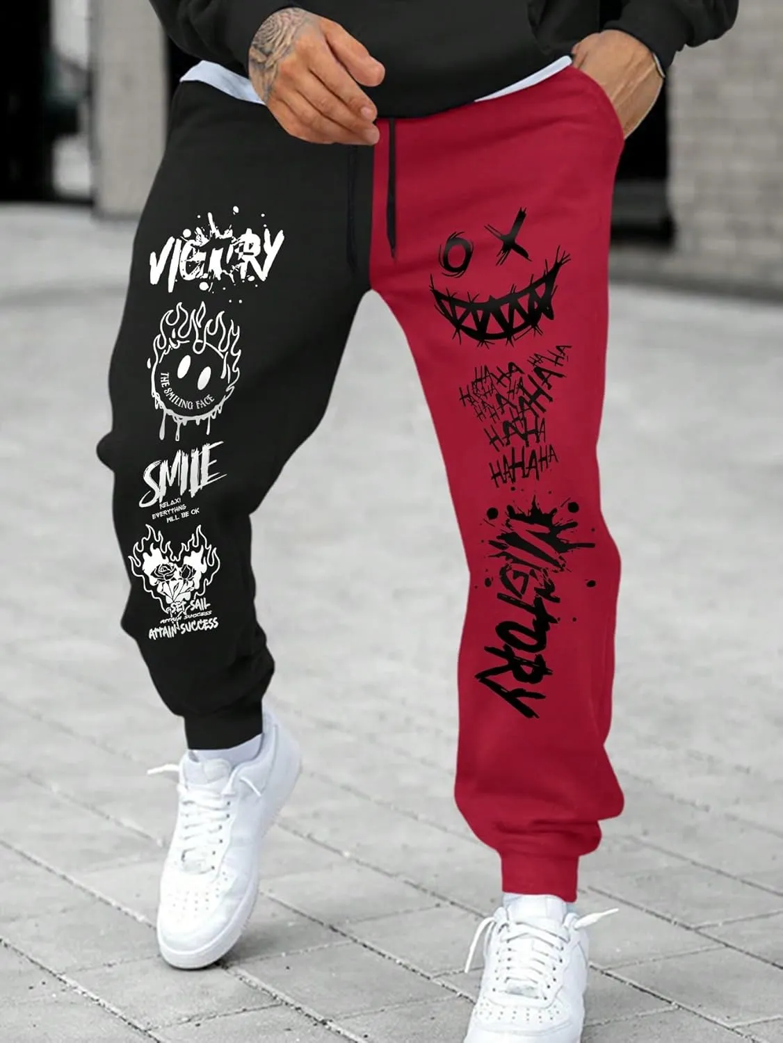 SHENHE Men's Color Block Graphic Sweatpants Drawstring Gym Joggers Pants with Pockets