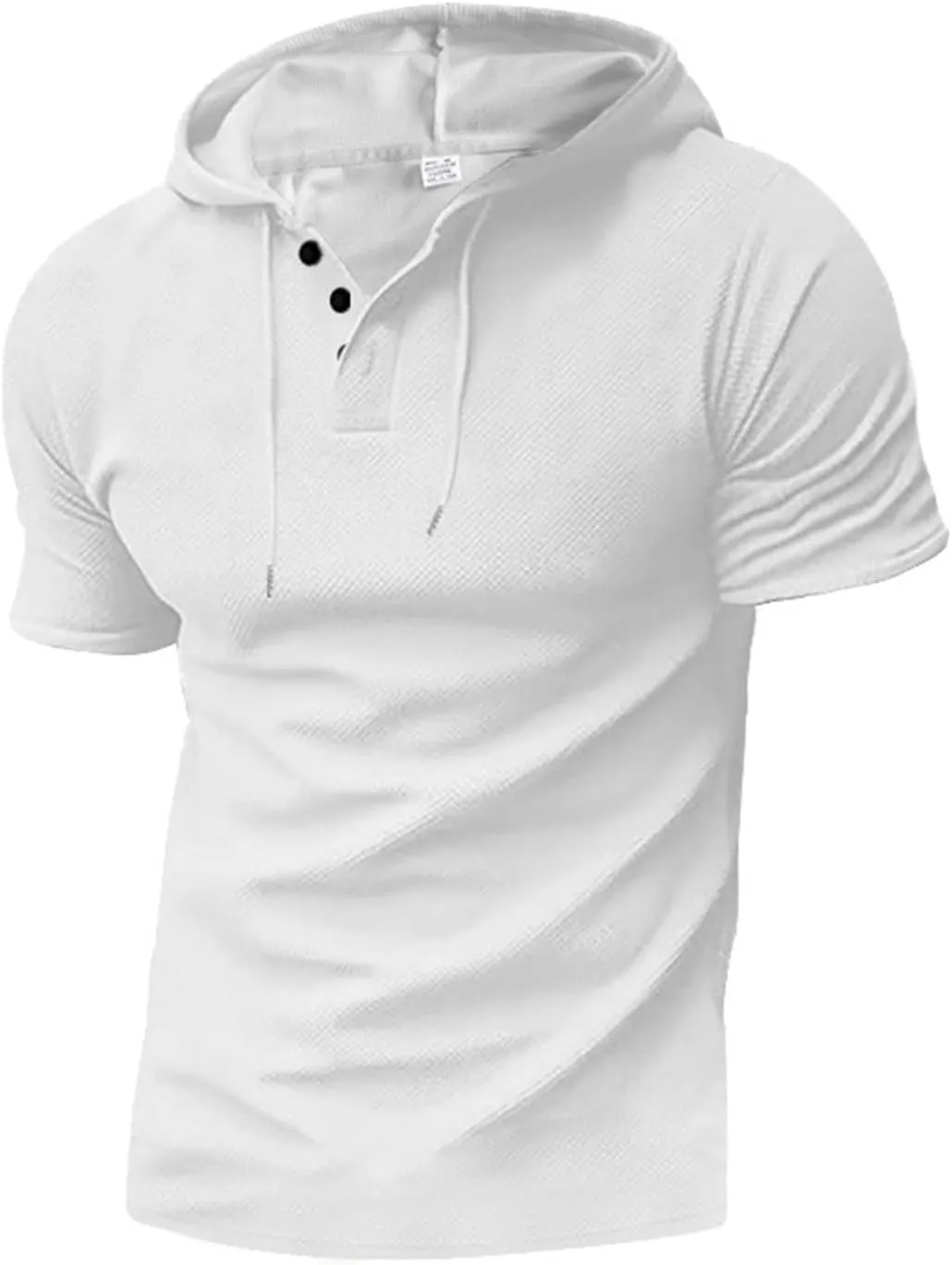 Short Sleeve Hoodies for Men Summer Waffle Tshirts Shirts Hooded Button Down Henley V Neck Pullover Tops Fashion Tees