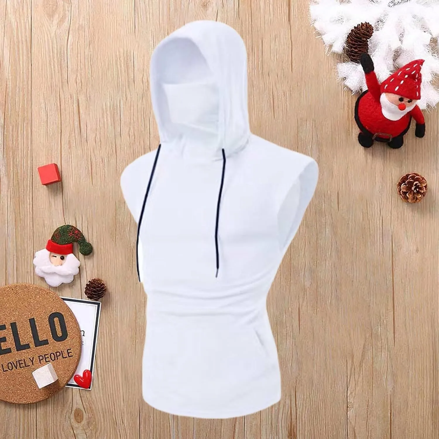 Sleeveless Hoodies for Men Summer Mask Tank Tops with Bulit in Neck Pocket Shirts Pullover Tops Gym Tees Fitness Vest