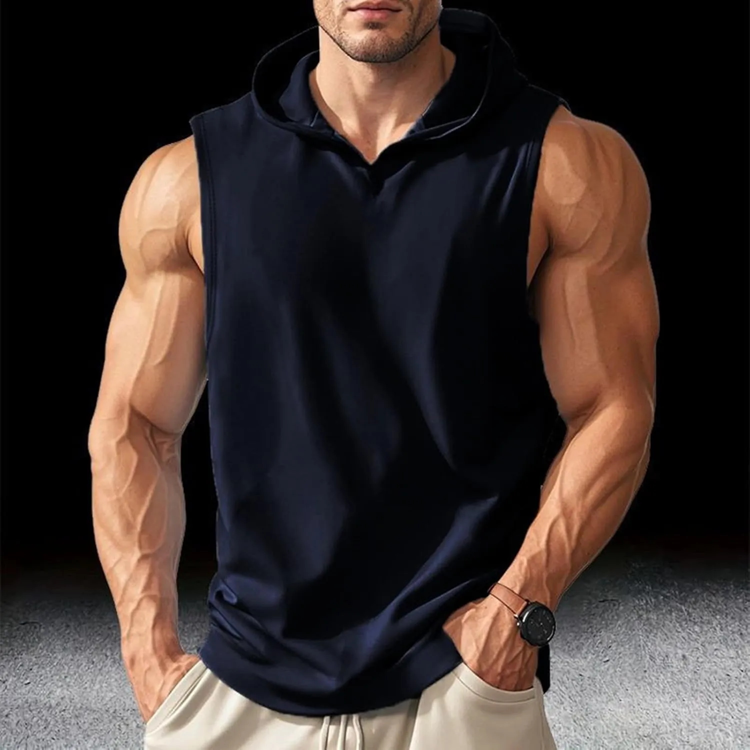 Sleeveless Hoodies for Men Summer Muscle Tank Tops Lightweight Workout Cut Off T Shirt Bodybuilding Shirts Solid Tees