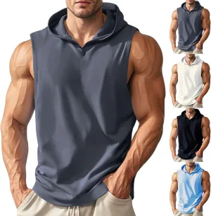 Sleeveless Hoodies for Men Summer Muscle Tank Tops Lightweight Workout Cut Off T Shirt Bodybuilding Shirts Solid Tees