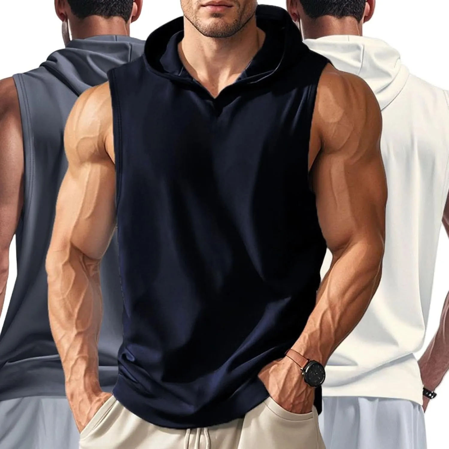 Sleeveless Hoodies for Men Summer Muscle Tank Tops Lightweight Workout Cut Off T Shirt Bodybuilding Shirts Solid Tees