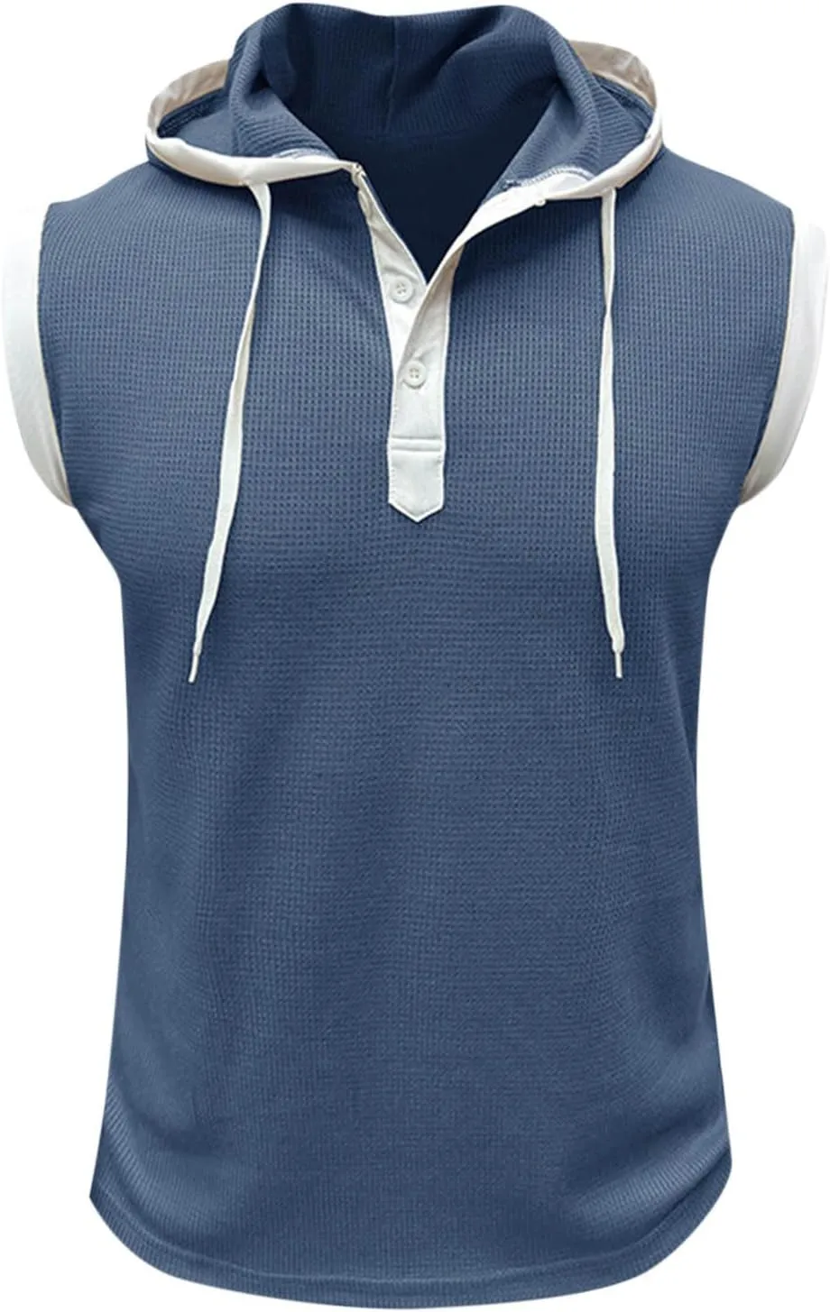 Sleeveless Waffle Knit T-Shirt for Men Trendy Workout Hooded Tank Tops Summer Fitness Button Hoodie Active Basic Tees