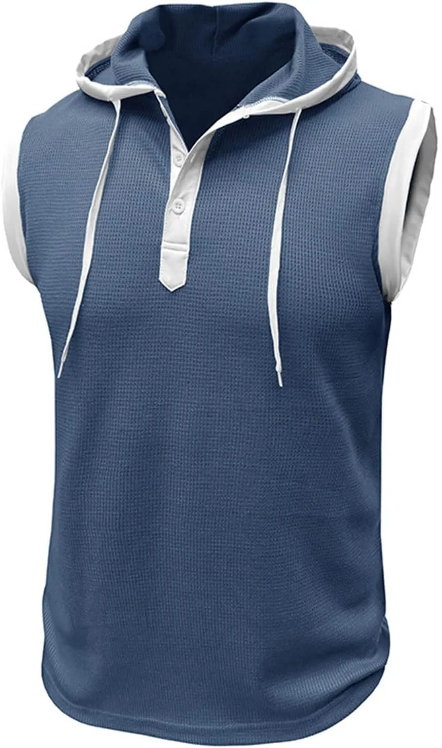 Sleeveless Waffle Knit T-Shirt for Men Trendy Workout Hooded Tank Tops Summer Fitness Button Hoodie Active Basic Tees