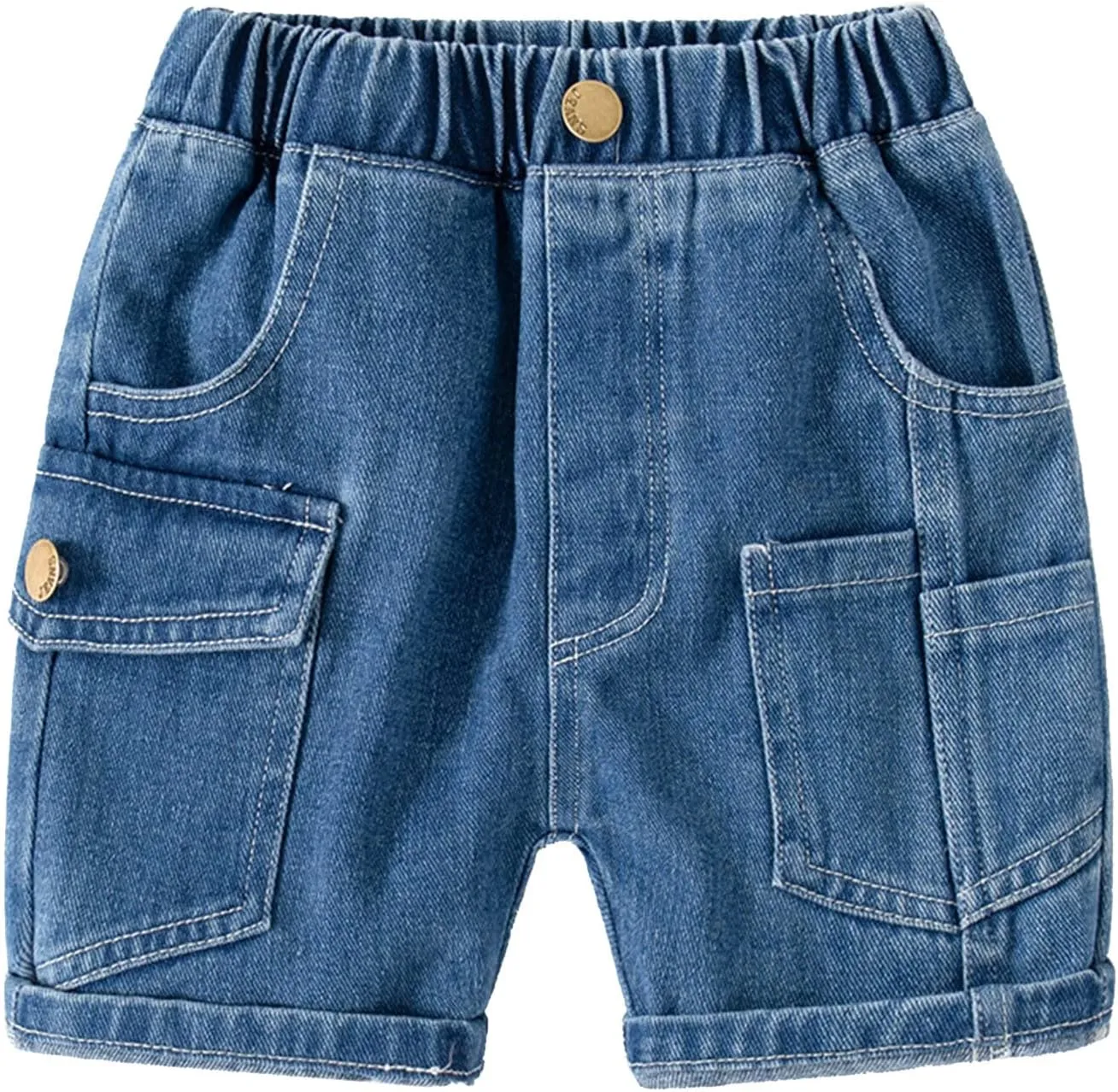 Solid Color Cargo Denim Shorts for Toddler Girls Boys Kids Elastic Waist Chambray Jeans Shorts Pants Daily Clothes