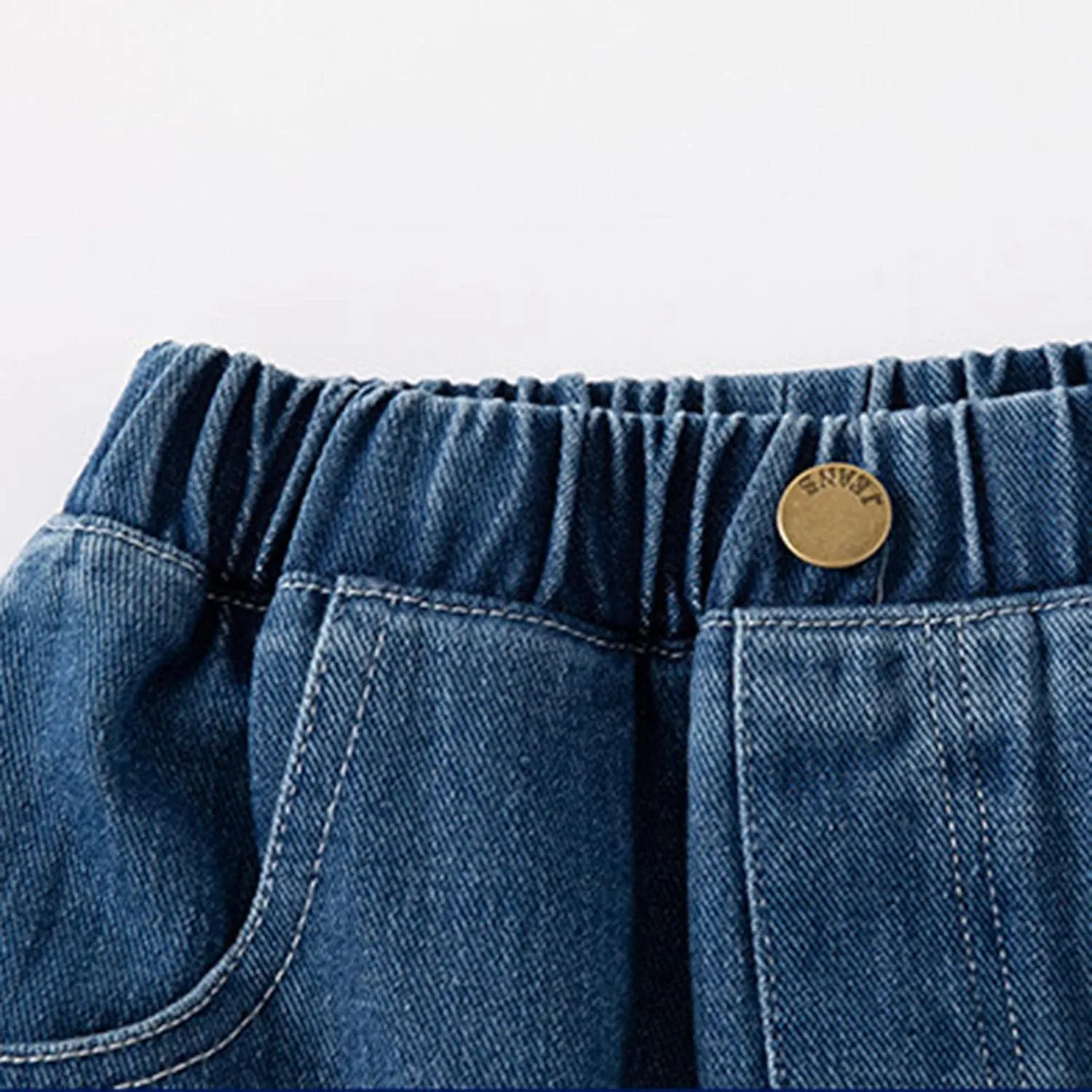 Solid Color Cargo Denim Shorts for Toddler Girls Boys Kids Elastic Waist Chambray Jeans Shorts Pants Daily Clothes