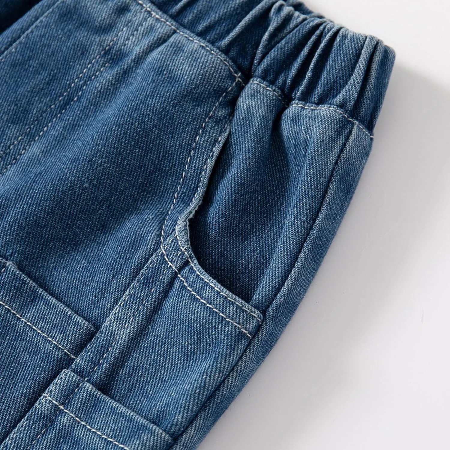 Solid Color Cargo Denim Shorts for Toddler Girls Boys Kids Elastic Waist Chambray Jeans Shorts Pants Daily Clothes