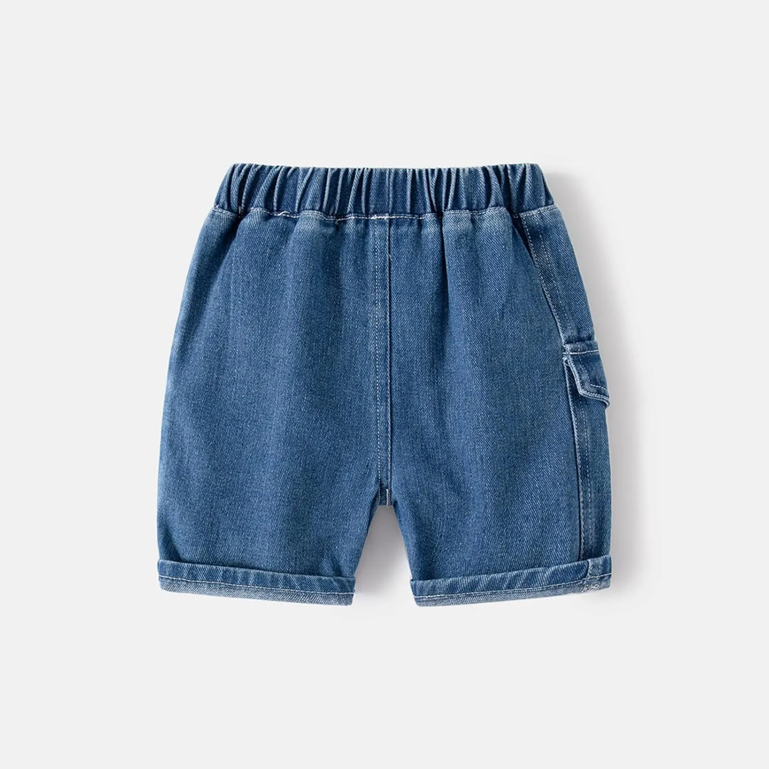Solid Color Cargo Denim Shorts for Toddler Girls Boys Kids Elastic Waist Chambray Jeans Shorts Pants Daily Clothes
