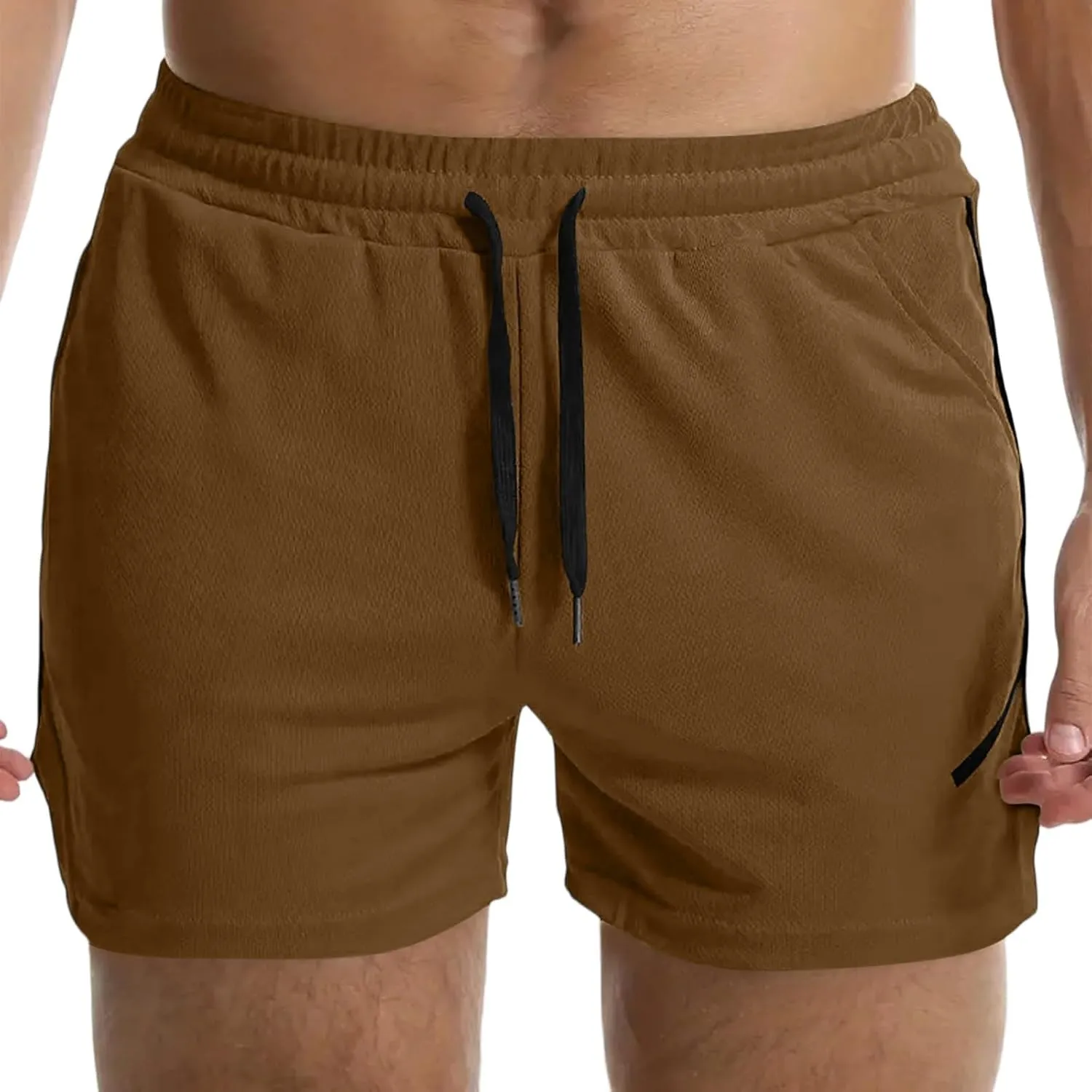 Summer Gym Shorts Men Stretchy Quick-Dry Breathable Athletic Shorts Comfy Mesh Side Slit Running Pants with Pockets