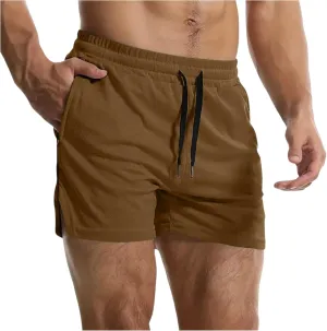 Summer Gym Shorts Men Stretchy Quick-Dry Breathable Athletic Shorts Comfy Mesh Side Slit Running Pants with Pockets
