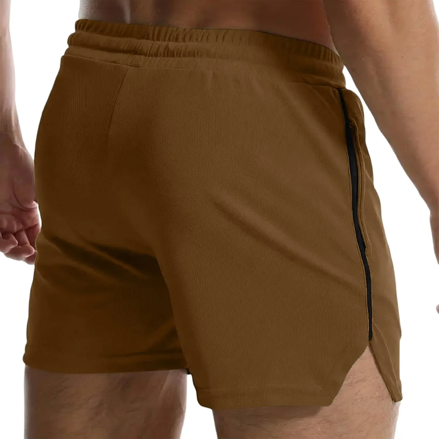 Summer Gym Shorts Men Stretchy Quick-Dry Breathable Athletic Shorts Comfy Mesh Side Slit Running Pants with Pockets