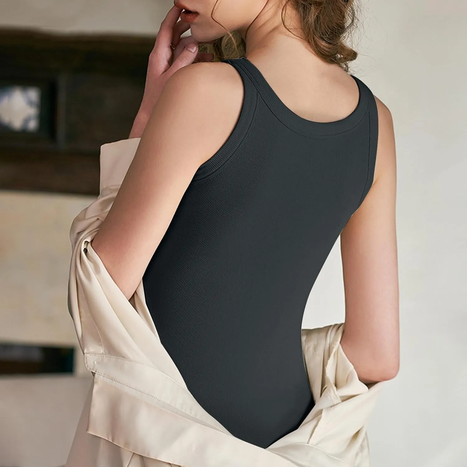 Tank Tops for Women 2025 Bulit in Bra Cotton Summer Workout Yoga Tops Slim Fit Ribbed Sleeveless Basic Tee Camisole