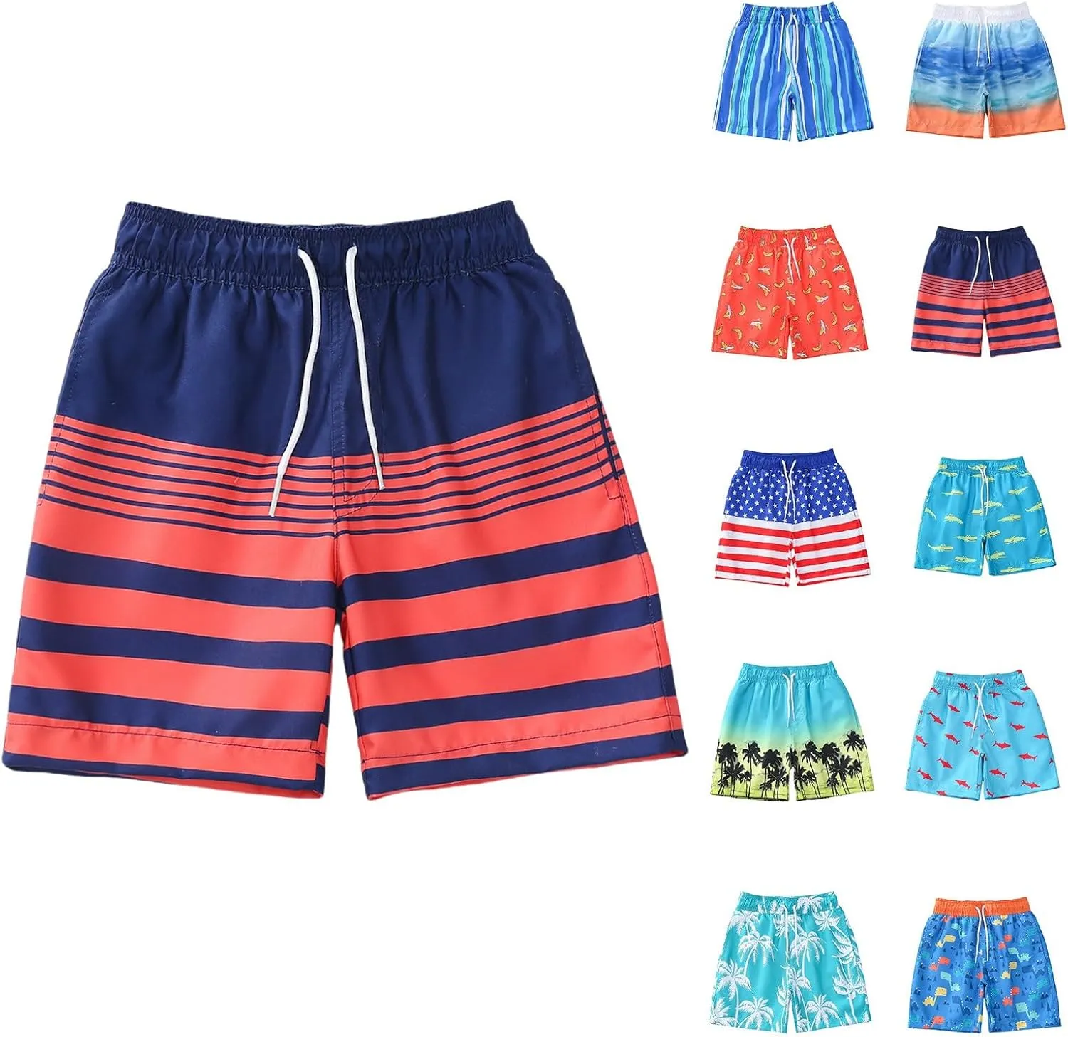 Toddler Cotton Summer Beach Shorts Boys Swim Trunks Elastic Waist Drawstring Loose Fit Athletic Girls Summer Wear