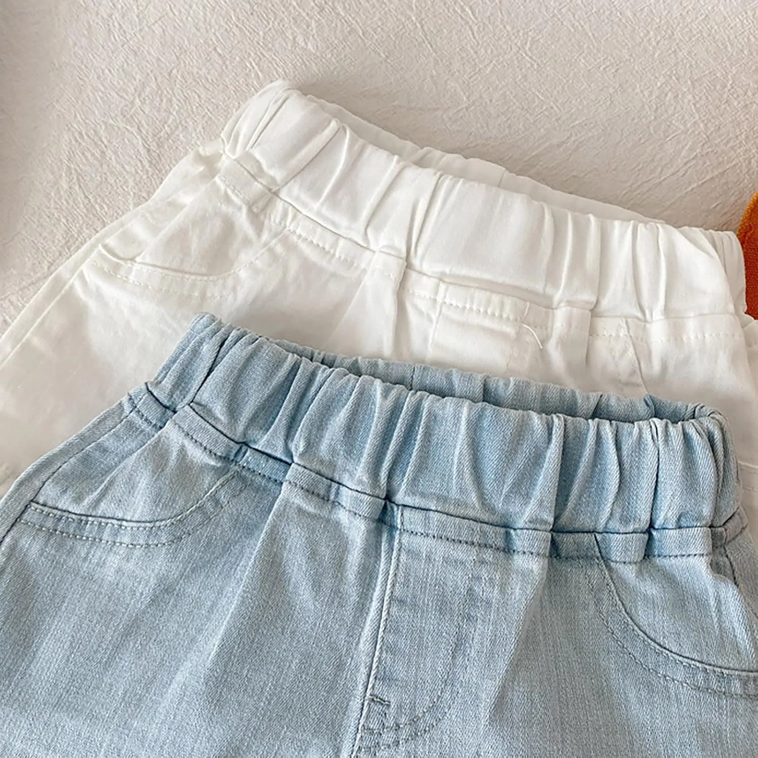 Toddler Girls Kids Summer Denim Shorts Little Baby Cute Solid Color Elastic Waistband Ruffle Jean Shorts with Pockets