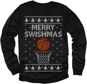 Tstars Merry Swishmas Boys Ugly Christmas Sweater Style Basketball Xmas Holiday Youth Kids Long Sleeve T-Shirt