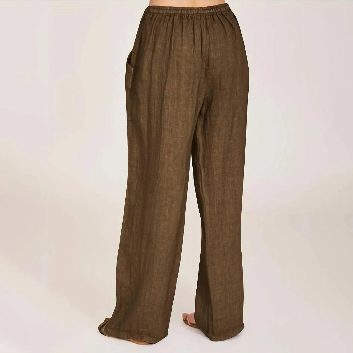 Wide Leg Pants for Women Cotton Linen Drawstring Long Trousers Elastic Waist Solid Color Baggy Pants Leisure