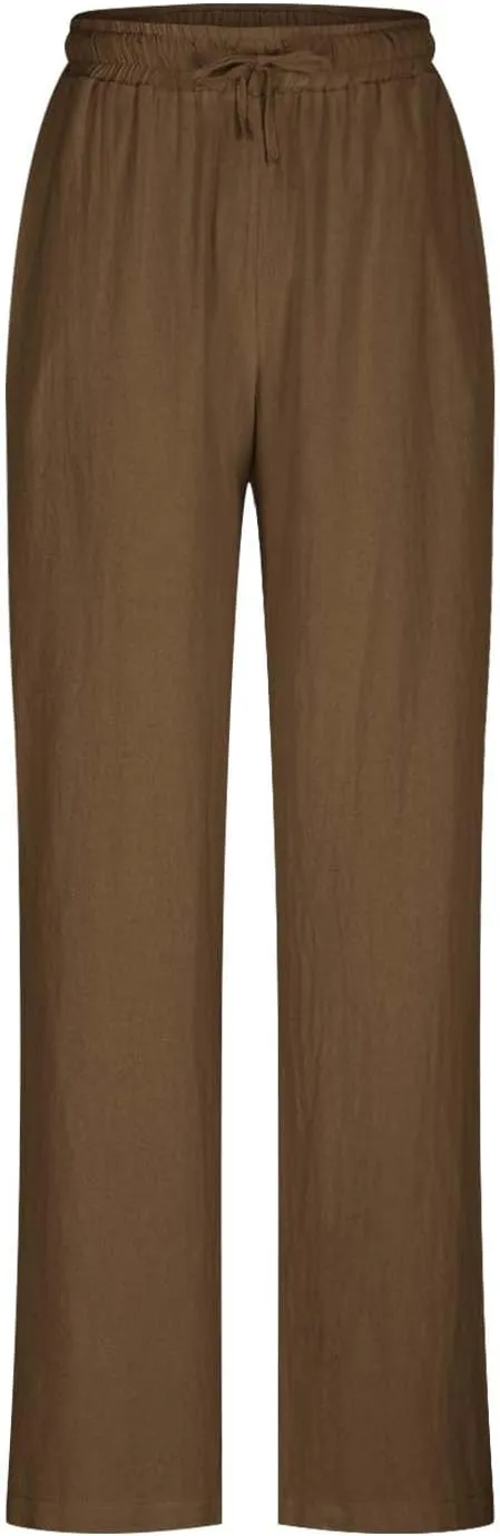 Wide Leg Pants for Women Cotton Linen Drawstring Long Trousers Elastic Waist Solid Color Baggy Pants Leisure