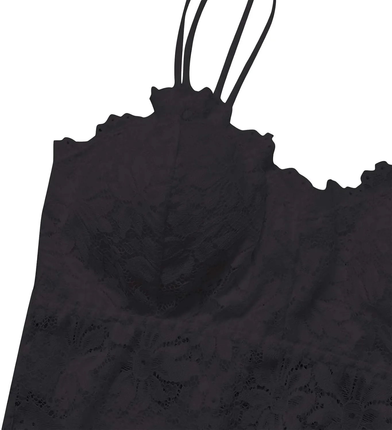 Women Lace Camisole with Built in Bra Sleeveless Scalloped Trim Padded Bralette Sexy V-Neck Undershirt Crop Tank Tops