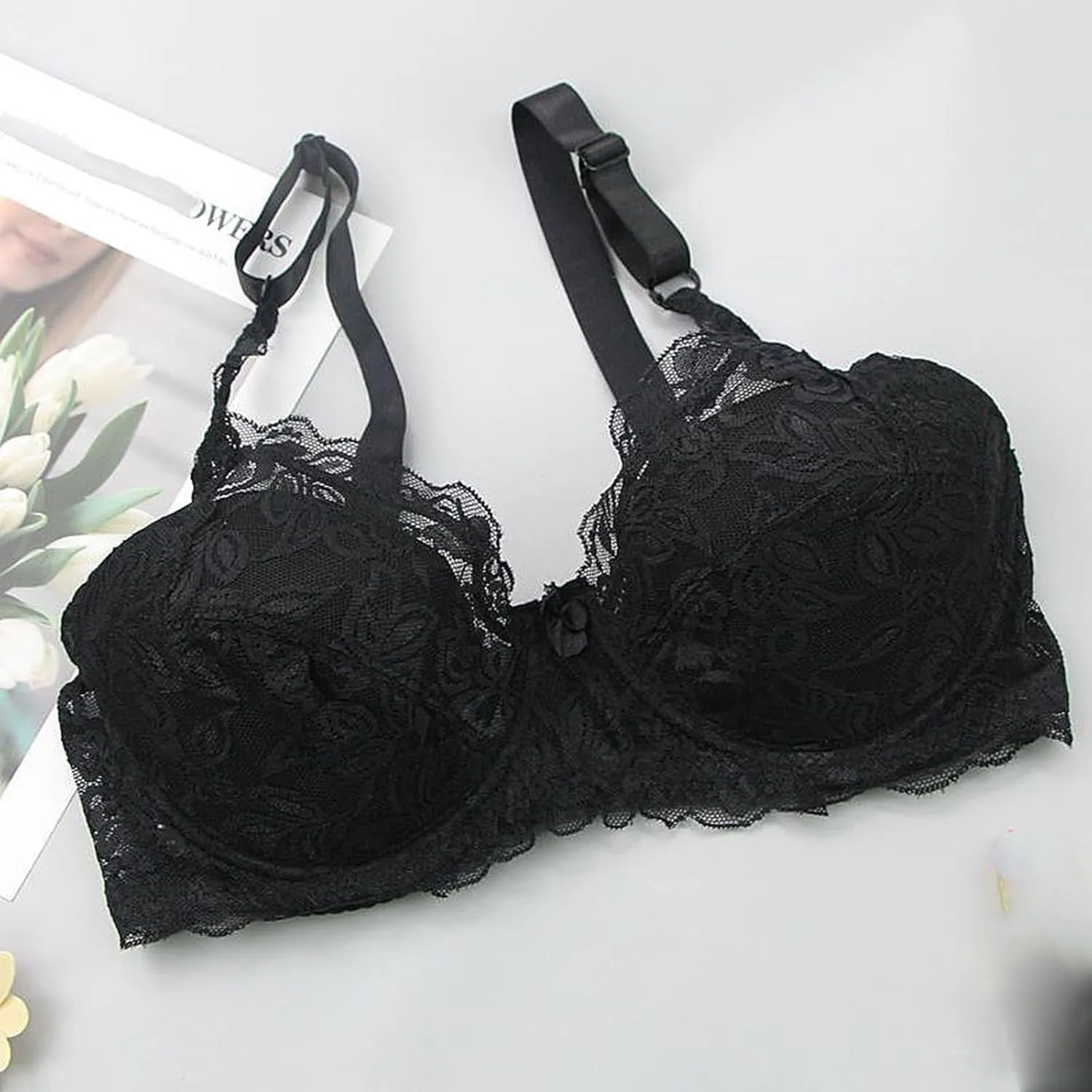 Women Plus Size Bras Sexy Lace Full Coverage Unlined Underwire Bralette Casual Fashion Breathable Seamless Underwear
