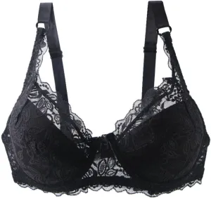 Women Plus Size Bras Sexy Lace Full Coverage Unlined Underwire Bralette Casual Fashion Breathable Seamless Underwear