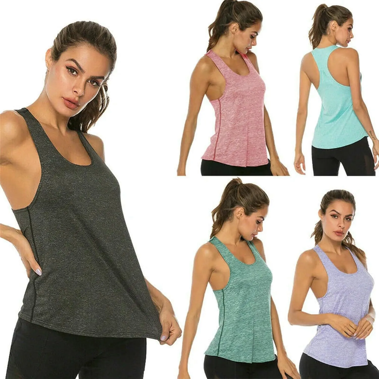 Women Sleeveless Quick-Dry Breathable Workout Gym Tank Top Women Fitness Jogging Yoga Tank Shirt
