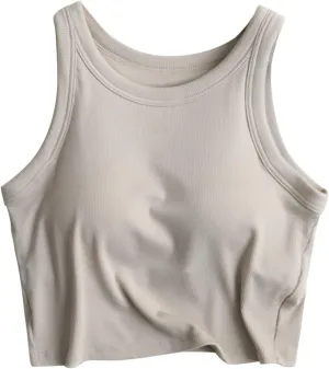 Women Tank Tops Shelf Bra Summer Cotton Basic Padded Yoga Rib Camisoles for Casual Workout Outfits Undershirts Cami