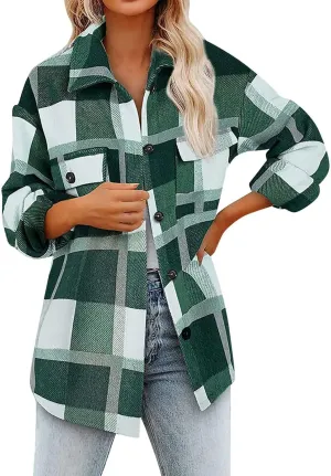Womenfice Plaid Printed Sweaters Shirt Long Sleeve Cardigan Tops Trendy Long Outwear Tee Flannel Plaid Shirts
