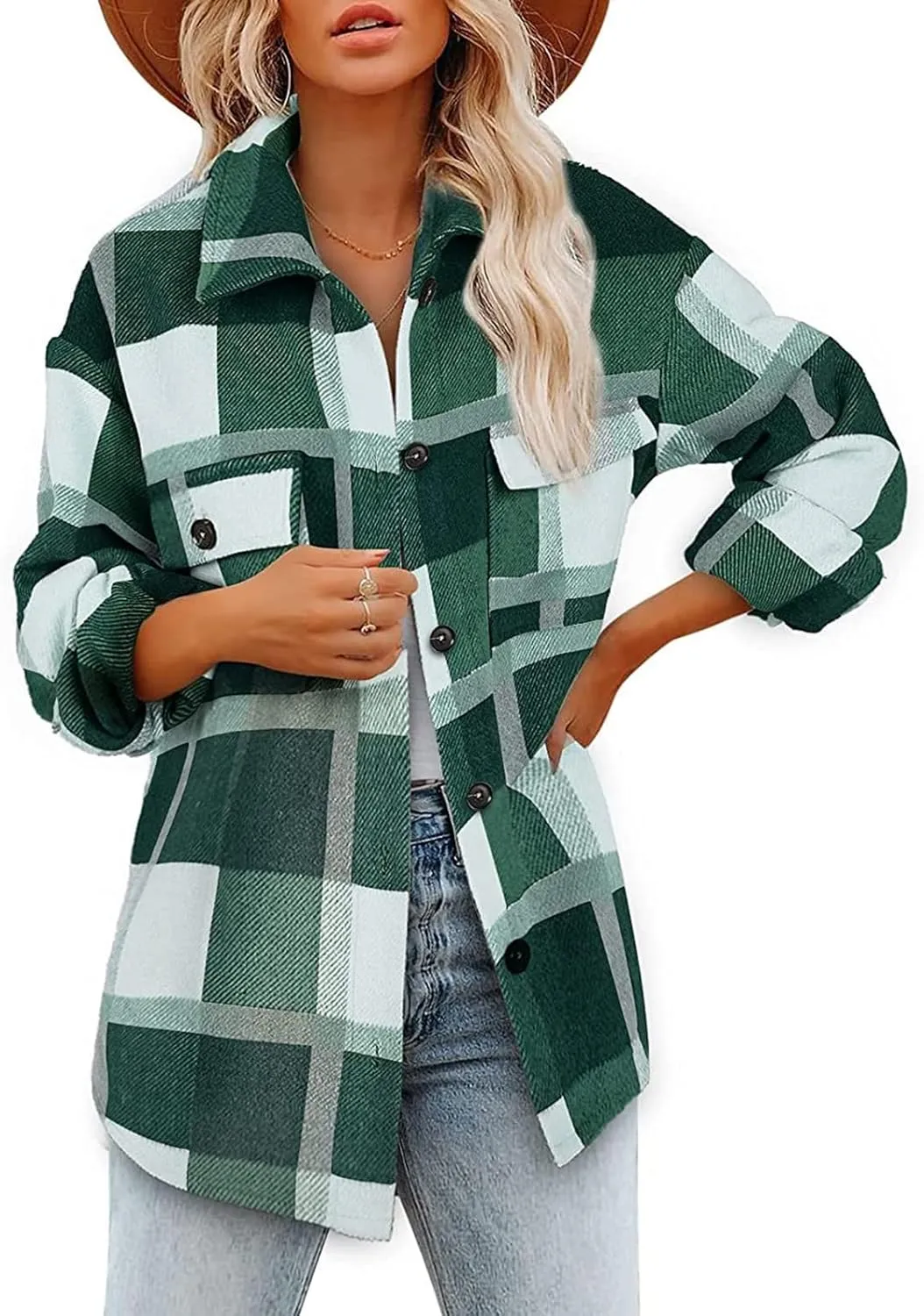 Womenfice Plaid Printed Sweaters Shirt Long Sleeve Cardigan Tops Trendy Long Outwear Tee Flannel Plaid Shirts